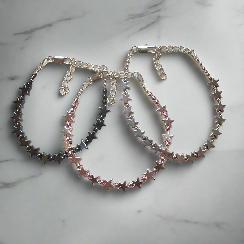Black, Pink or Iridescent Silver Hematite Bracelet