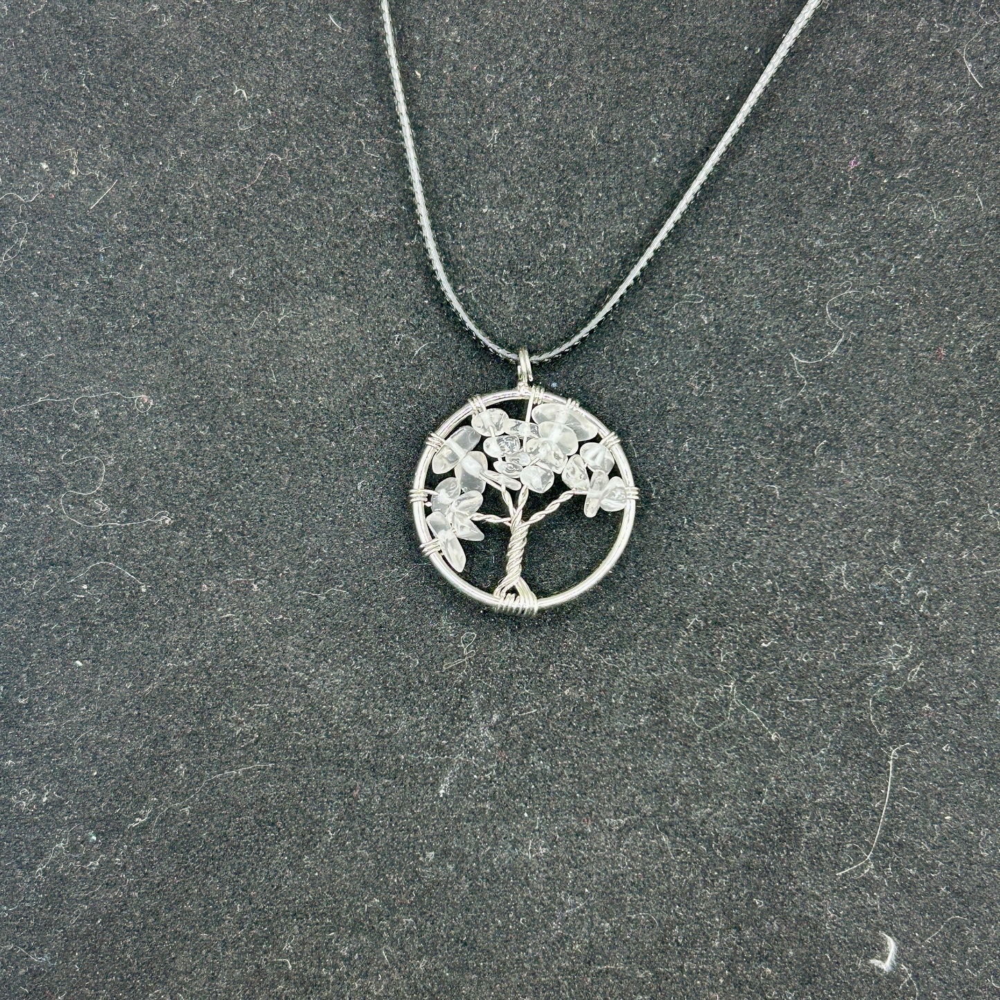 Tree of Life Pendant with Clear Quartz on 18” cord Necklace