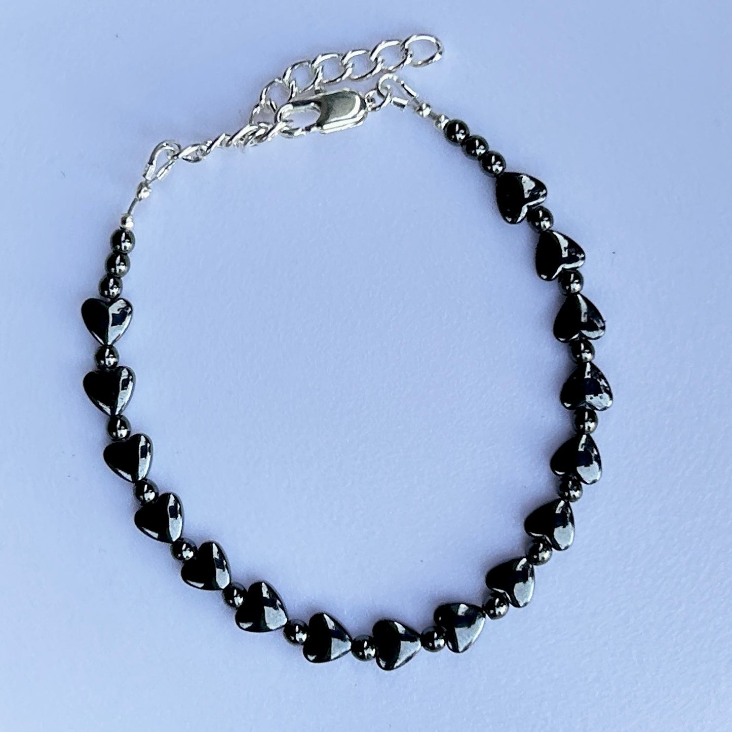 Hematite Hearts Bracelet with a Clasp (sizable) Natural Black