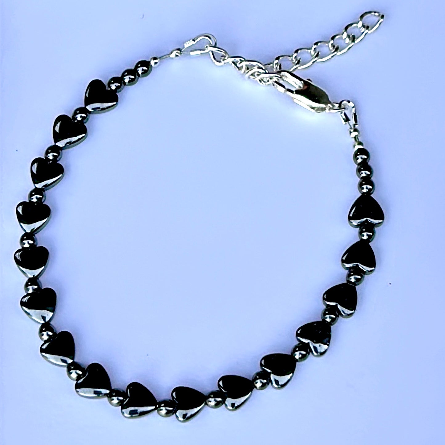 Hematite Hearts Bracelet with a Clasp (sizable) Natural Black