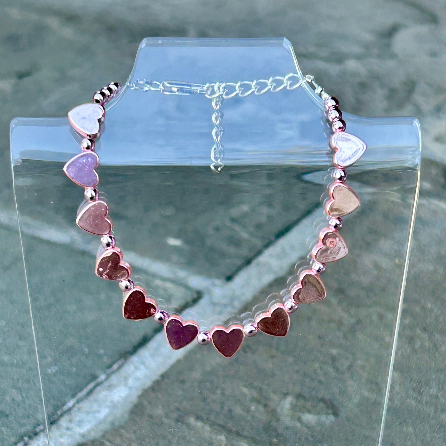 Pink Hematite Heart Bracelet