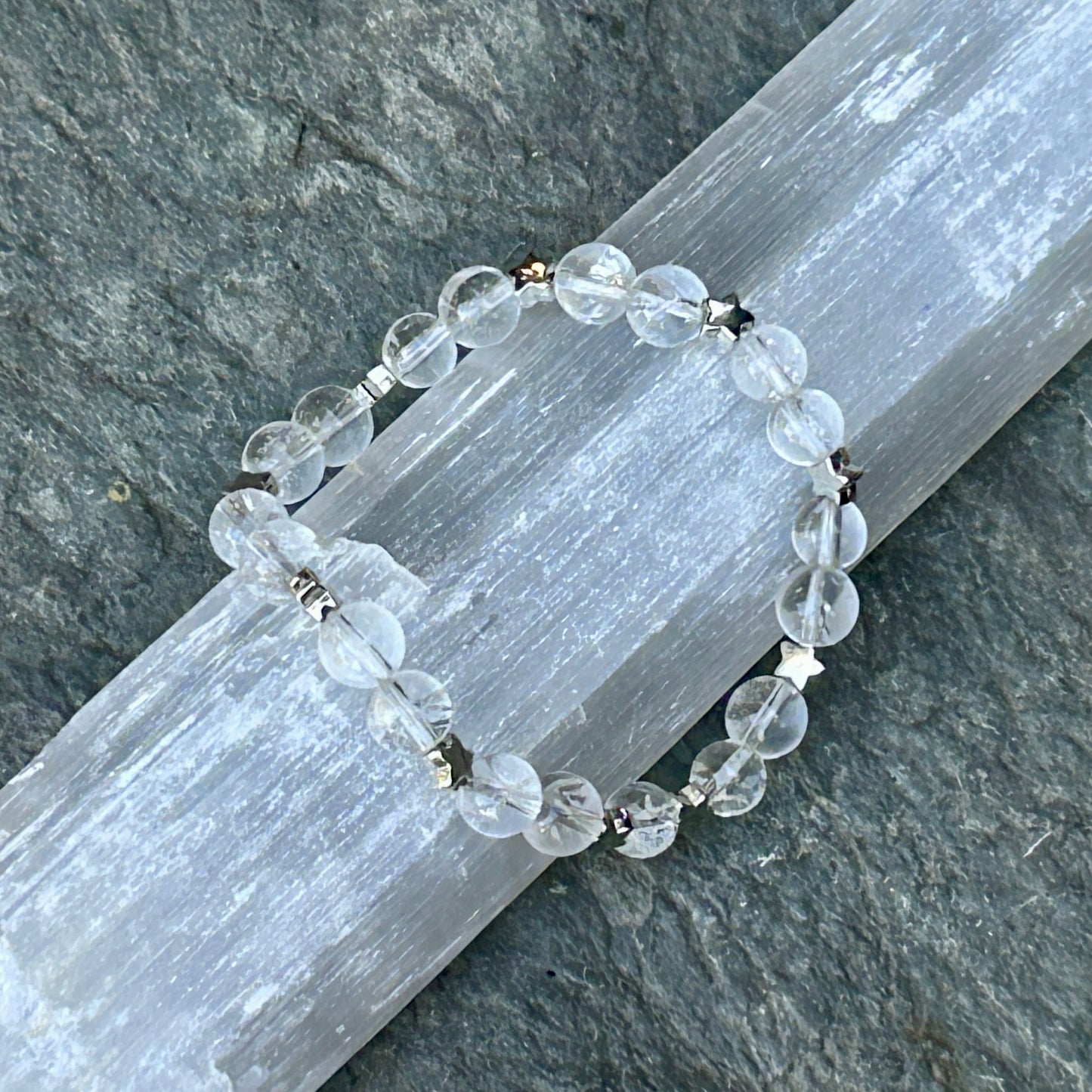 Clear Quartz with Star Beads 8mm Stretch Bracelet
