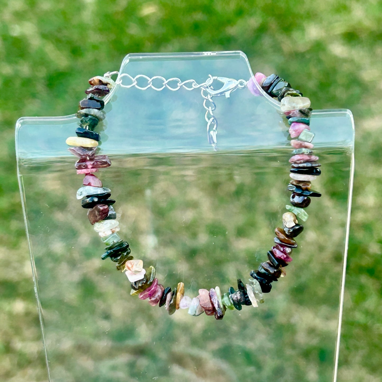 Rainbow Tourmaline Chips Bracelet with a Clasp (sizable)