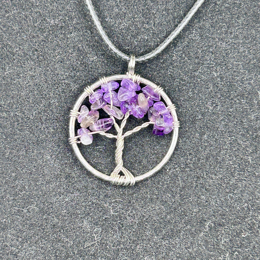 Tree of Life Pendant with Amethyst on 18” cord Necklace