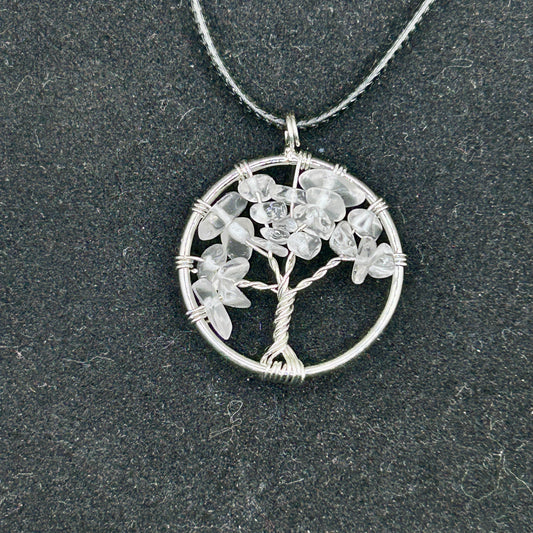 Tree of Life Pendant with Clear Quartz on 18” cord Necklace