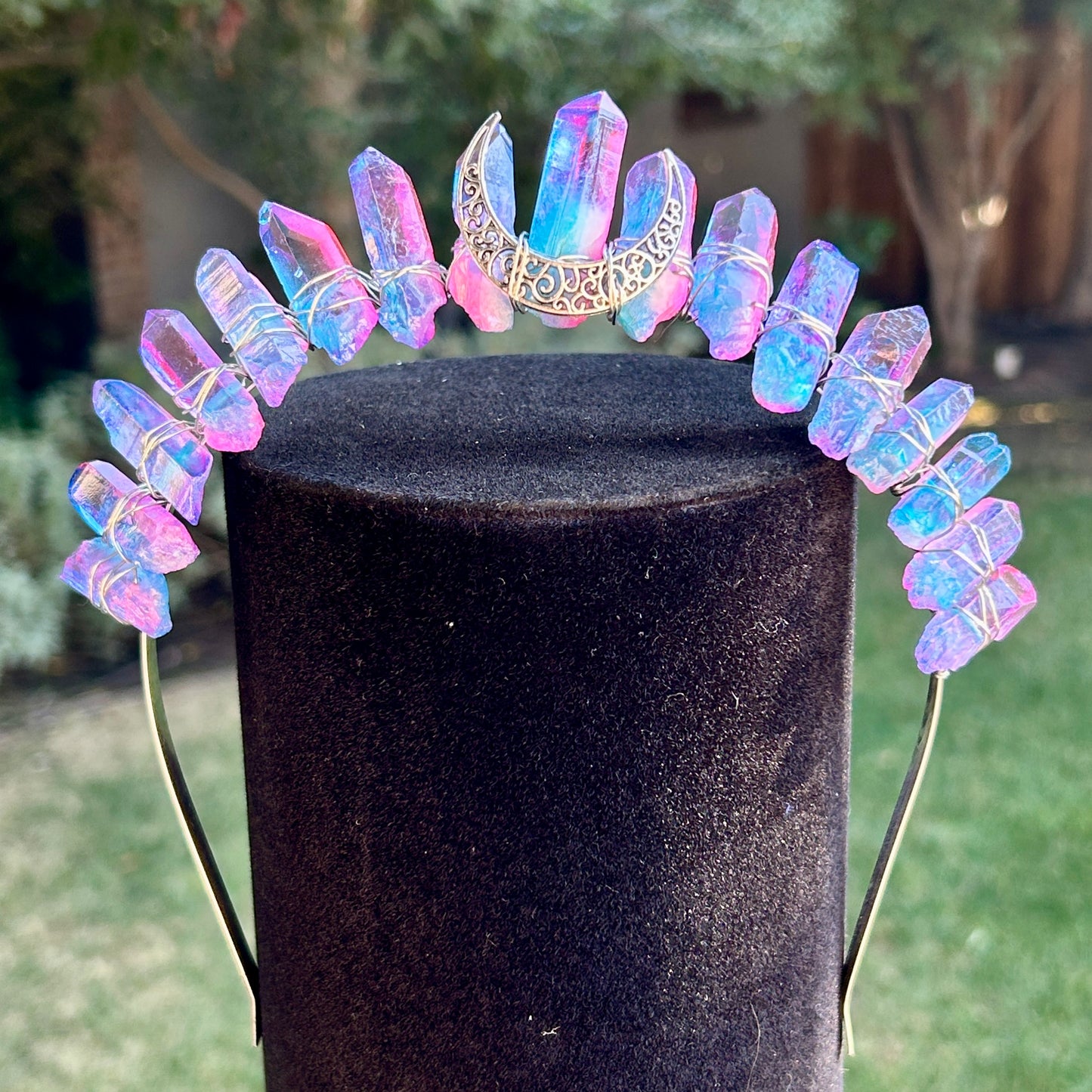 Died Quartz Crystal Crown- Pink & Blue