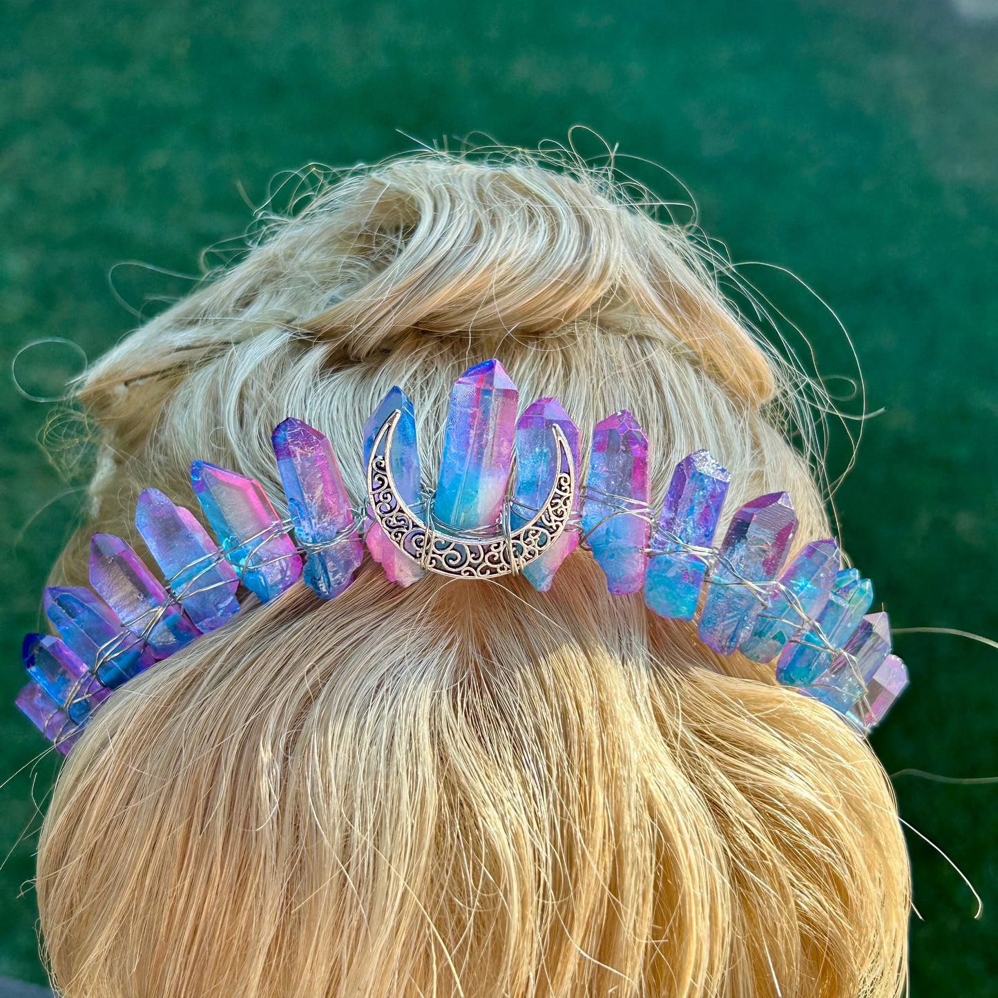 Died Quartz Crystal Crown- Pink & Blue