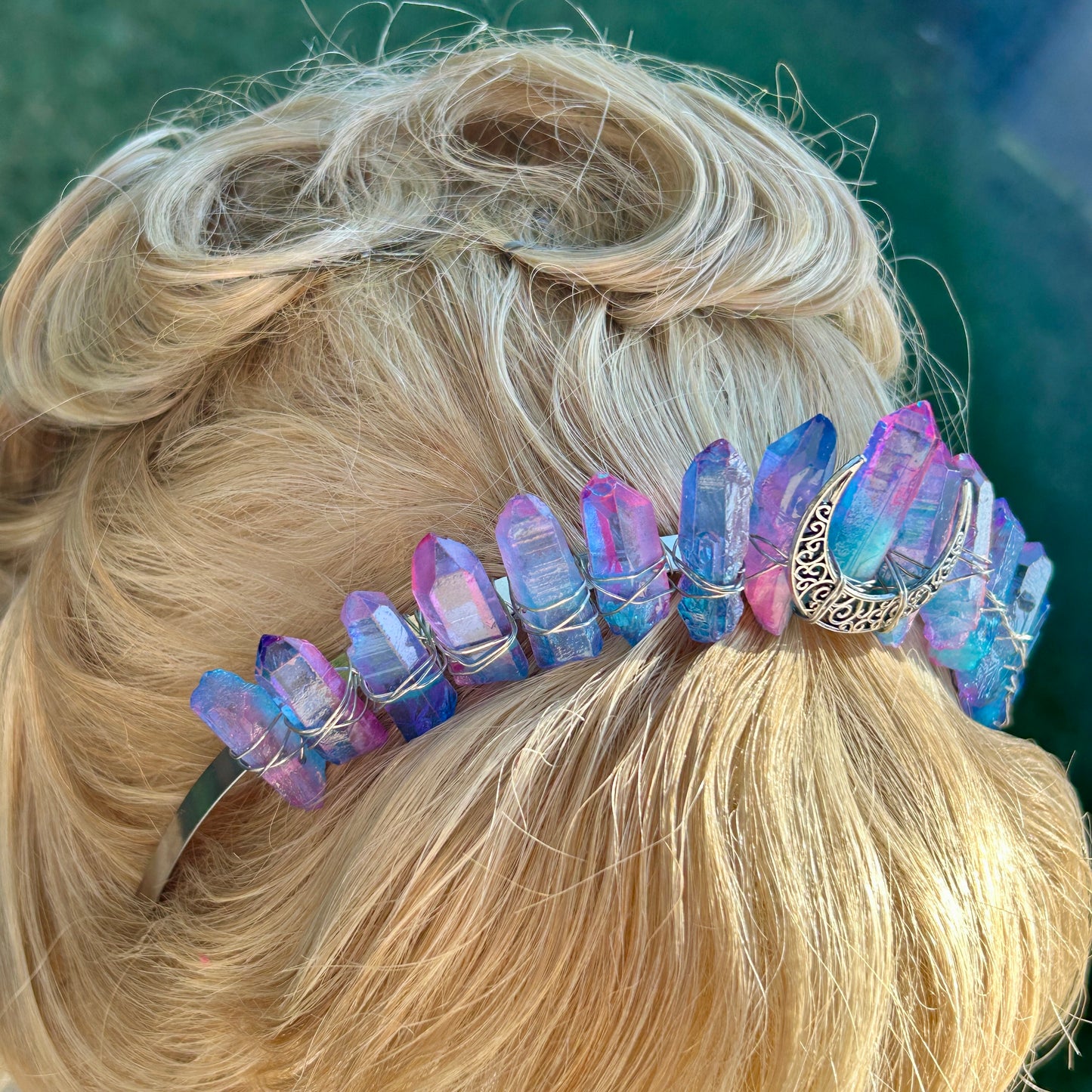 Died Quartz Crystal Crown- Pink & Blue