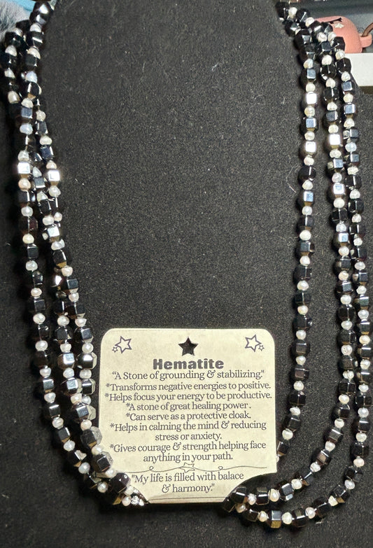 Hematite 3 Strand Necklace with Magnetic Closure ?"Necklace