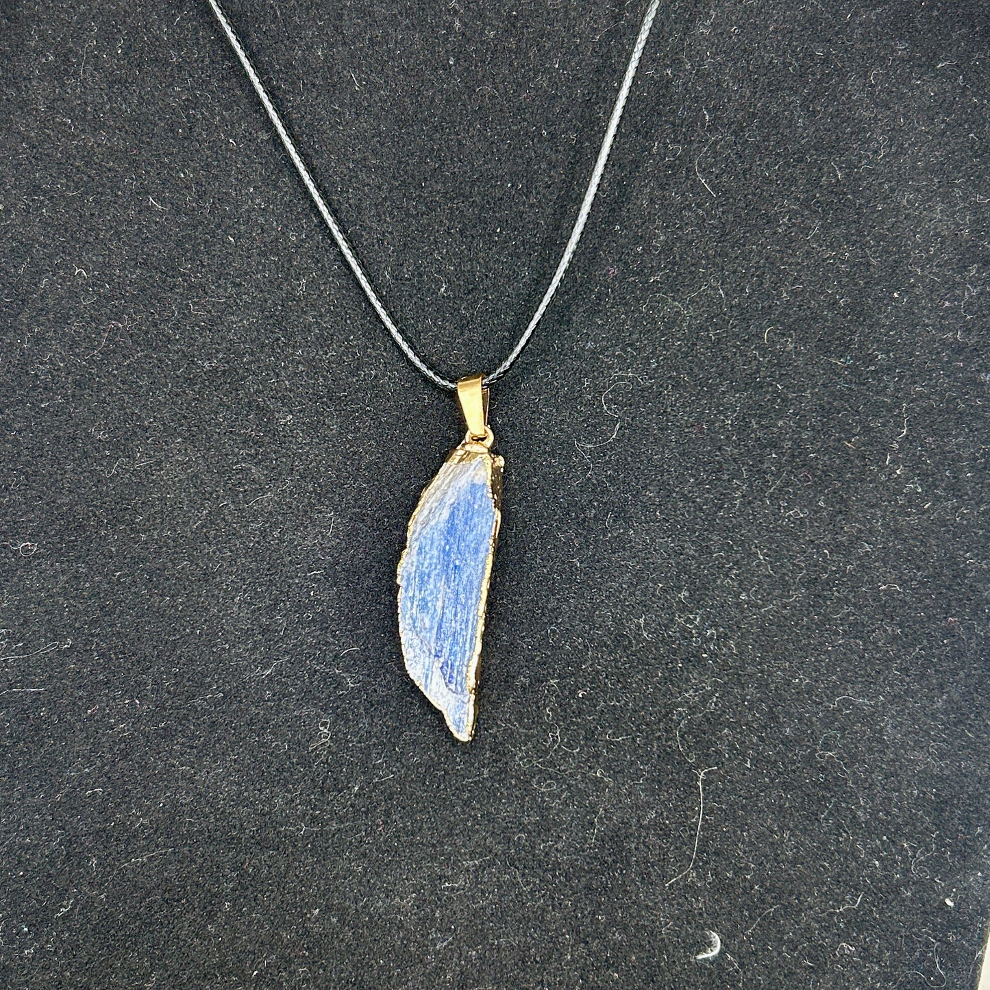 Blue Kyanite Crystal plated in Golden Silvery Alloy on 18" Cord Necklace