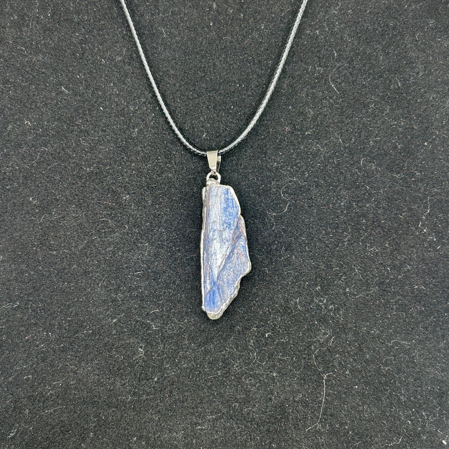 Blue Kyanite Crystal plated in Golden Silvery Alloy on 18" Cord Necklace