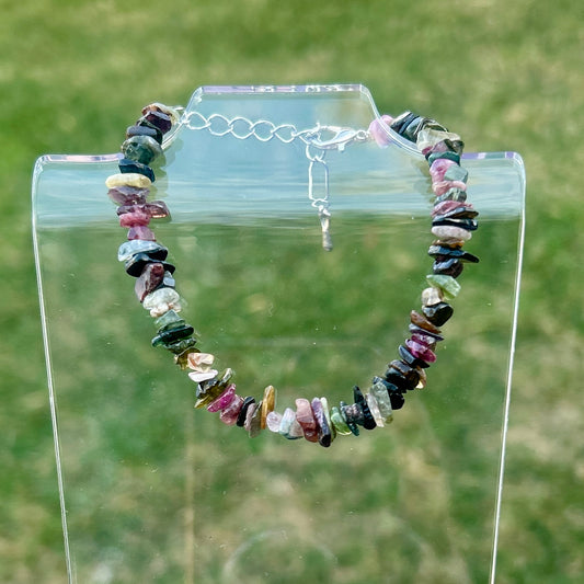 Rainbow Tourmaline Chips Bracelet with a Clasp  (sizable)